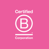 Certified B Corporation logo on a pink background